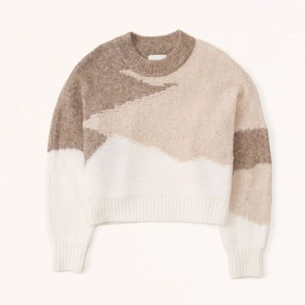 Abercrombie & Fitch Gray & White Geometric Cropped Sweater (Size: XS)